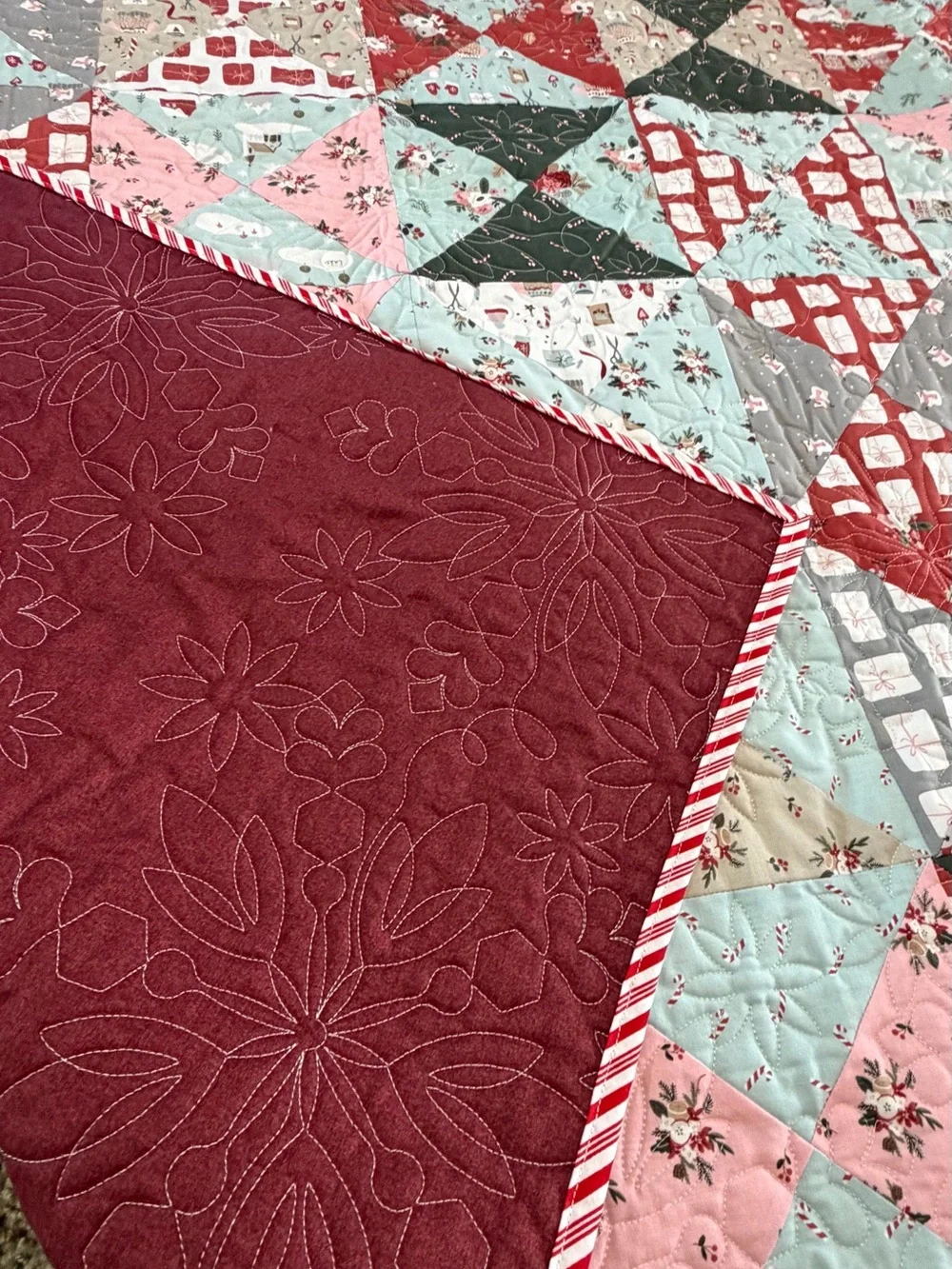 Vintage-Inspired Patchwork Quilt Throw in Red, Blue, Pink, Green